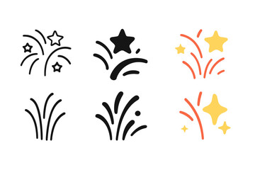 Fototapeta premium Minimalist Pyrotechnic Icons. Linear minimalistic pyrotechnic effects icon: burst pattern, star effect, comet trail, spark shower,