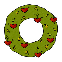 Christmas wreath with red hearts digital sticker, cute sticker, scrapbook sticker, bullet journal sticker, planner sticker.