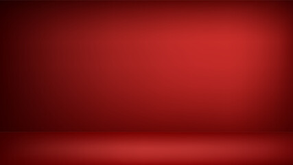 Obraz na płótnie Canvas Dark red studio background with light spot. Empty 3D room with monochrome wall and floor, color gradient. Vector horizontal banner backdrop for product presentation, blank HD template, photo space.