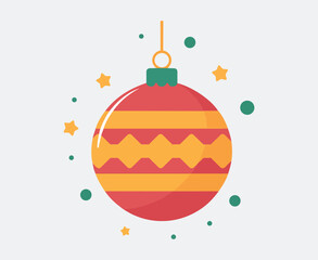 Festive Flat Vector Christmas Bauble Ornament Icon Illustration