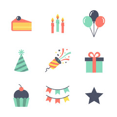 Stylized Party Invitation Elements with Balloons Gift Candles