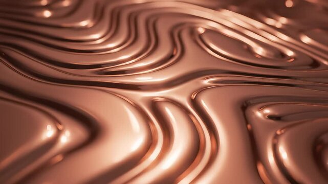 Polished copper surface with wavy design shimmering in light, capturing the essence of luxury, sophistication, and cutting edge technology, perfect for commercial uses promoting high end.