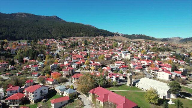 Samarina Historic Village of Pindus Mountains in Grevena City Greece, Aerial Dolly Shot