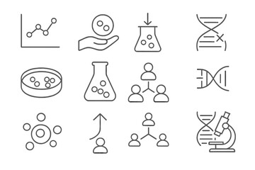 Genetic Drift Icons. Line style icons of Genetic Drift: allele frequency chart, random selection, population graph, mutation mark;