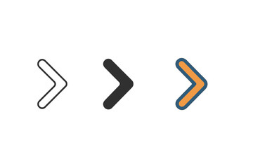 Obraz premium Arrow Navigation Icon. Minimalist arrow navigation icon: three identical right-pointing arrows in a row, first in line style with