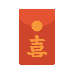 Red envelope with golden luck symbol in festive flat style for traditional celebrations and gifting themes.