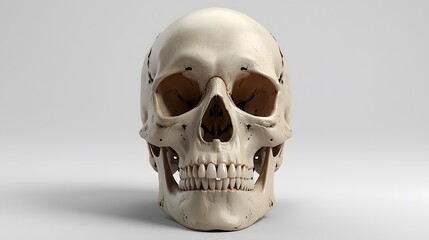 Fototapeta premium Close up front view of a human skull on a white background