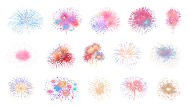 PNG Vibrant fireworks bursting skyward, element set on transparent background