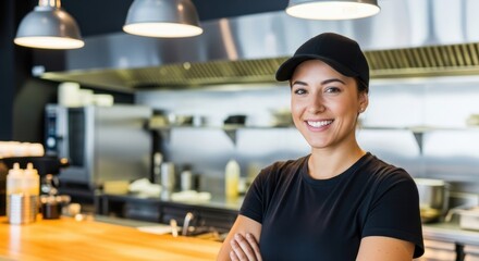 Friendly waitress welcomes you to dine in our modern, clean restaurant
