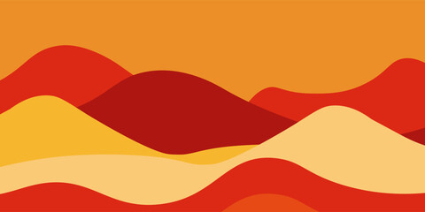 Vector colorful illustration of a sunset in the mountains. Horizontal banner template. Abstract nature. vector