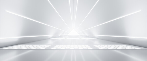Fototapeta premium Abstract Futuristic empty floor and room Sci-Fi Corridor With light for showcase,room,interior,display products.Modern Future cement floor and wall background technology interior concept.3d render