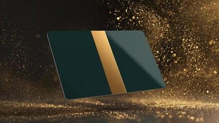 Elegant blank gift voucher card template with gold glitter dust explosion for luxury marketing promotion