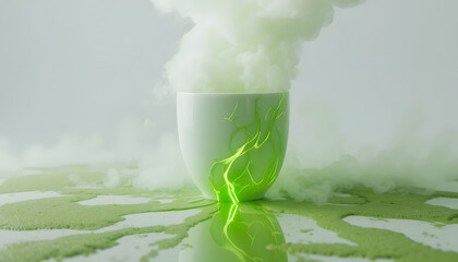 Mysterious matcha tea ceremony aesthetic with vibrant green energy, a surreal, calming vibe perfect for wellness branding and spa promotions