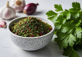 Vibrant Green Spice Mix with Fresh Parsley and Garlic
