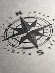 Fototapeta premium Detailed and Elegant Close-Up of a Compass Rose Design on Textured Metal Surface Showcasing Directional Points