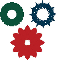 Geometric floral shapes in green, navy and red shades vector graphic design