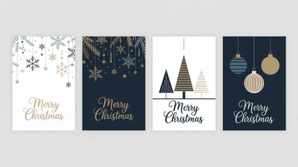 Set of four elegant christmas greeting cards with festive designs