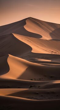 Golden Hour at the Desert - A Serene Landscape of Sand Dunes.