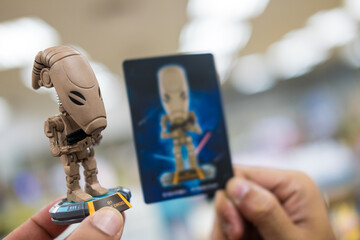 Naklejka premium Bangkok, Thailand - November 26, 2025 : A Pop Mart Star Wars bobblehead toy
