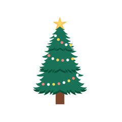 Simple Decorated Christmas Tree with Star and Lights. Christmas Tree Ornament Lamp. Christmas Tree Decoration
