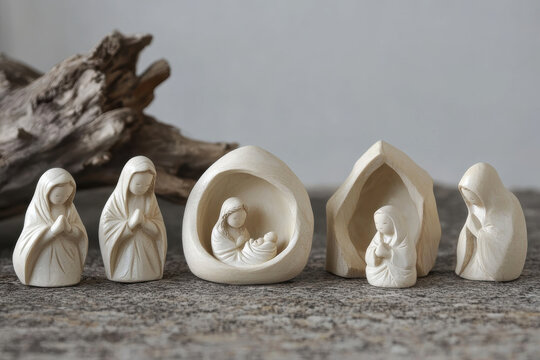 Vibrant nativity scene figurines portraying the birth of jesus, featuring mary, joseph, baby jesus, the three kings, and shepherds