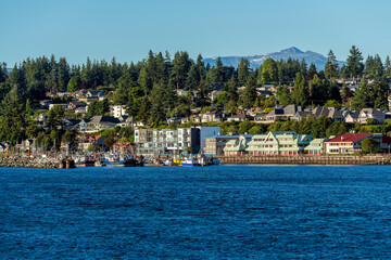 Cityscape of Campbell River city along the Discovery Passage, Vancouver Island, British Columbia, Canada.