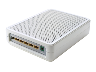 Compact white network switch or router with multiple ports