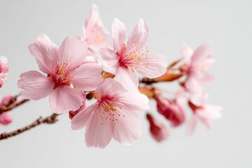 Obraz premium Studio-style shot of a pink cherry blossom twig with blossoms in spring on white