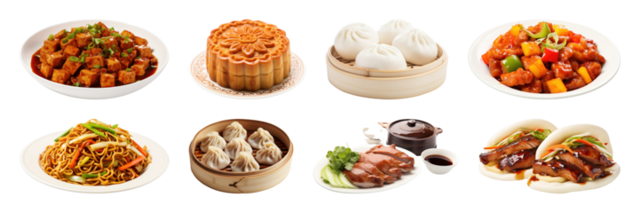 PNG Delicious Chinese cuisine variety, element set on transparent background