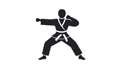 Silhouette of a person in a karate uniform doing a punch. One arm is extended forward, the other bent backward