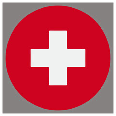 Fototapeta premium Red cross medical symbol in a circle for first aid healthcare. isolated on white background, Vector