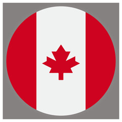 Circular canadian flag icon, a national symbol of patriotism isolated on white background, Vector