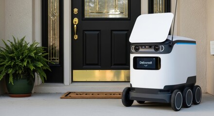 Autonomous delivery robot brings package to front door for contactless drop