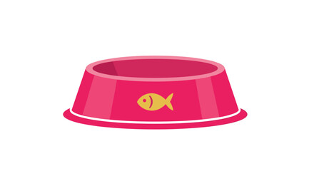 Fototapeta premium A vibrant pink pet food bowl with a golden fish illustration is displayed against a clean white background, ideal for veterinary or pet care themes.