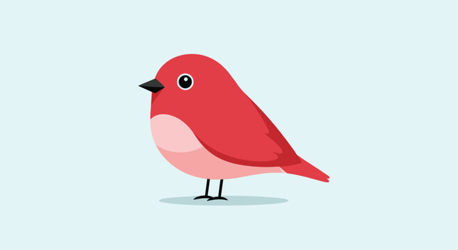 Charming illustration of a bright red bird with a pink belly, depicted in a simple, flat vector style against a pale blue background.