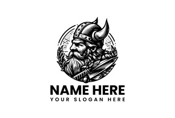 Vintage Viking warrior mascot with spear vector logo illustration for a brand emblem or team identity. 29