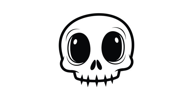 Charming cartoon skull illustration with large, expressive eyes and a playful design, perfect for halloween or spooky themed graphics.
