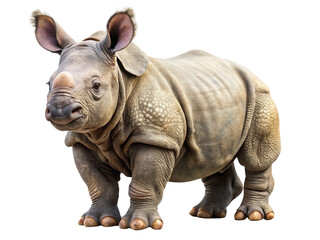 Obraz premium Cute baby rhinoceros calf standing isolated studio shot