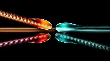 Four abstract spoons with colorful light streaks emanating from them against a solid black background. The light trails create a dynamic and energetic feel.