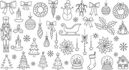 Christmas holiday doodle collection with ornaments and decorations