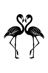 Enigmatic monochrome spectacle: A striking pair of dark flamingo silhouettes standing gracefully against a minimalist, subtly textured grayscale backdrop, evoking serene mystery and elegant wildlife