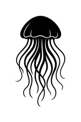Dark mysterious jellyfish silhouette, flowing tentacles, gray gradient backdrop. Abstract deep-sea enigma art. Minimalist, tranquil, sophisticated visual for modern decorative and contemplative space