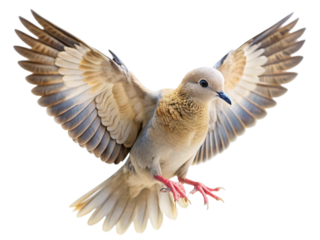 Dove in mid-flight with wings fully extended soaring gracefully