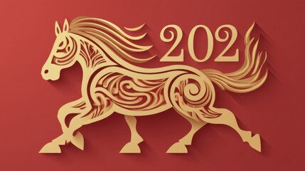Fototapeta premium Elegant Horse Silhouette with Ornate Design for New Year Celebration