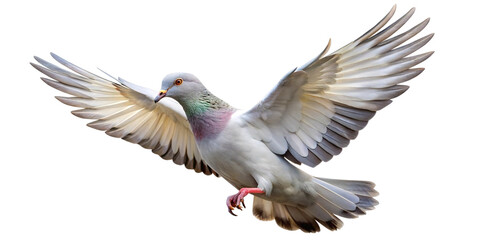 Obraz premium Pigeon in full flight with wings wide open isolated in air