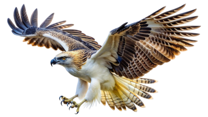 Philippine eagle in majestic flight, wings spread wide
