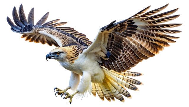 Philippine eagle in majestic flight, wings spread wide