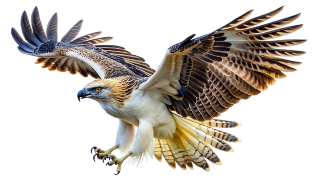 Philippine eagle in majestic flight, wings spread wide