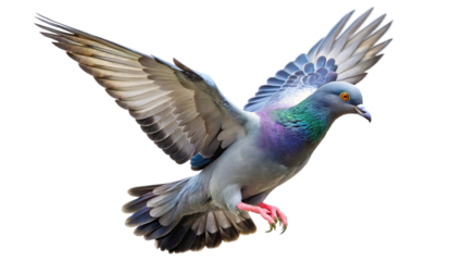 Flying city pigeon with outstretched wings on clear background