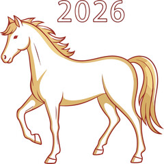 Cartoon horse with 2026 above The horse has a golden mane and tail